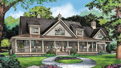 This is an illustration of the front of southern living house plan 1184 The Carisbrooke