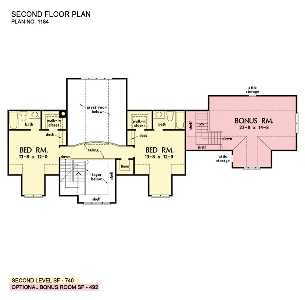 This is the second floor plan image for two story house plan 1184 The Carisbrooke