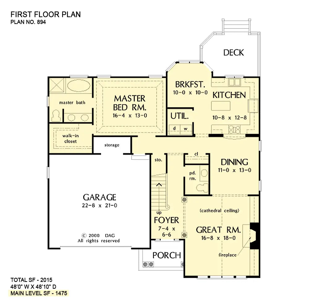 This is the first floor plan image for narrow lot house plan 894 The Carlton