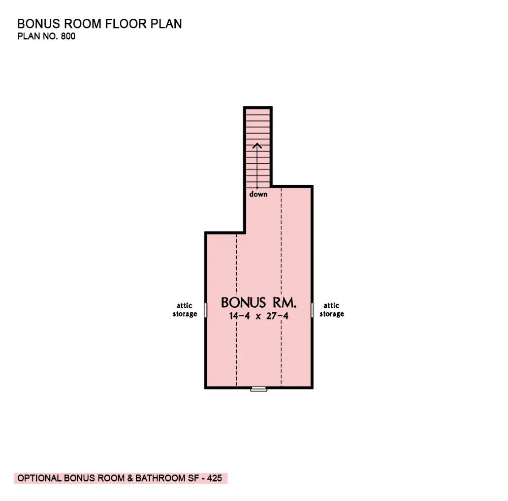 This is the bonus room floor plan image for ranch house plan 800 The Carmichael