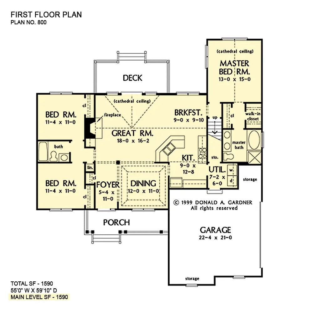 This is the first floor plan image for small house plan 800 The Carmichael