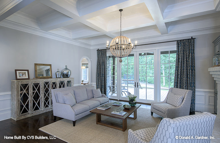 Coffered ceiling in the living room. The Carrera plan 1178.