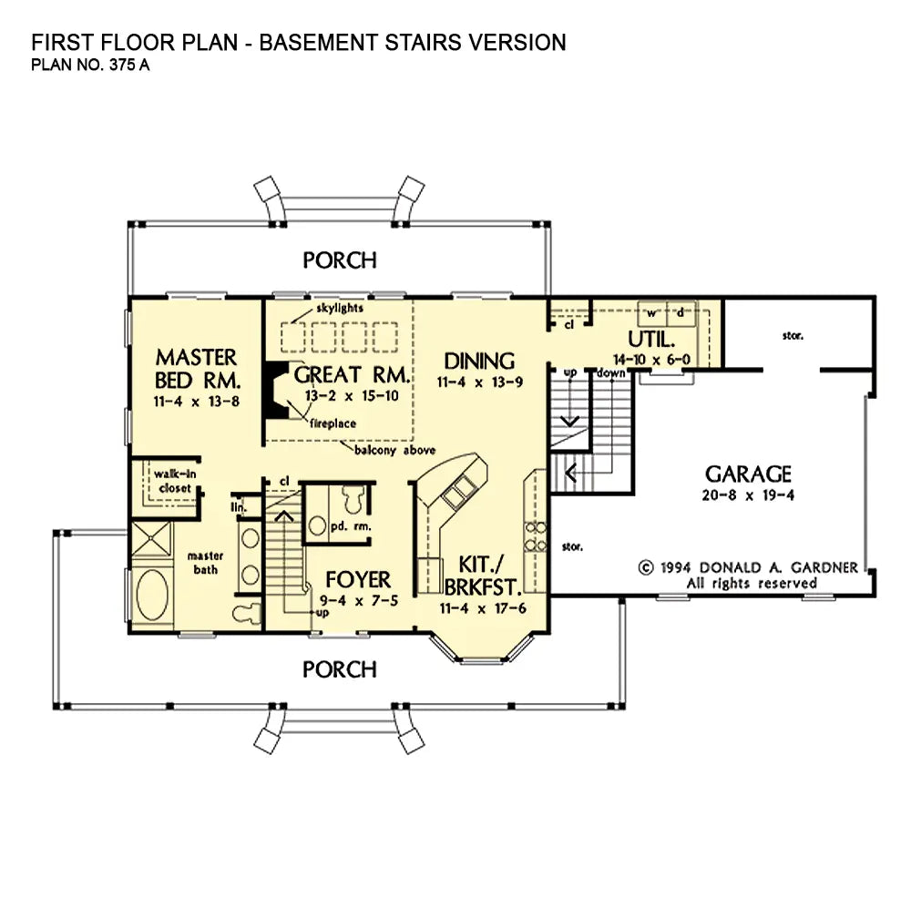 This is the first floor plan image for country house plan 375 The Carrington if the home is built over a basement