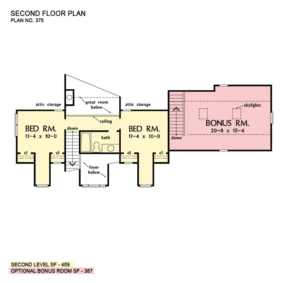 This is the second floor plan image for three bedroom house plan 375 The Carrington