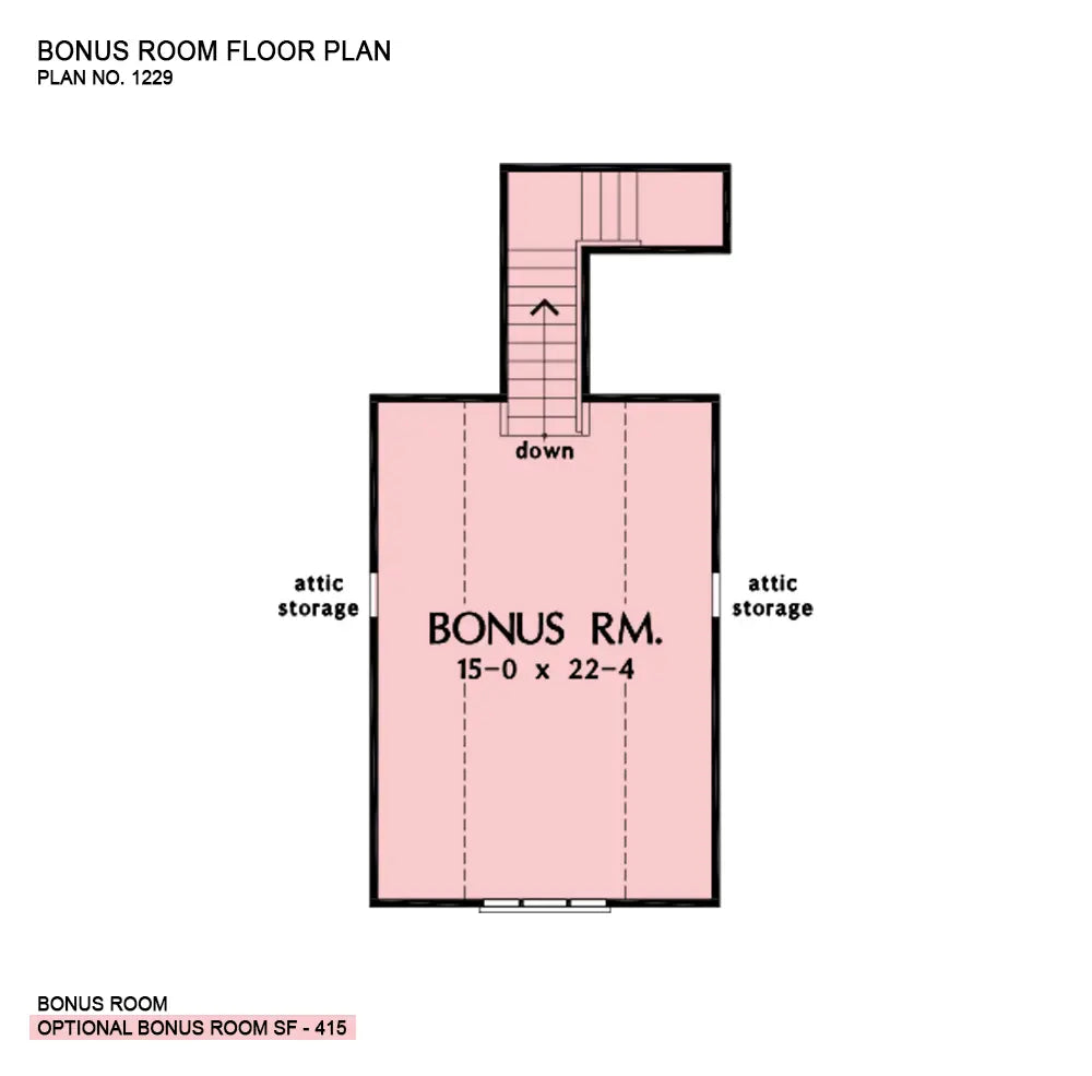 This is the bonus room floor plan image for one story house plan 1229 The Carrollton