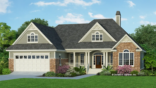 This is an illustration of the front of small house plan 1229 The Carrollton