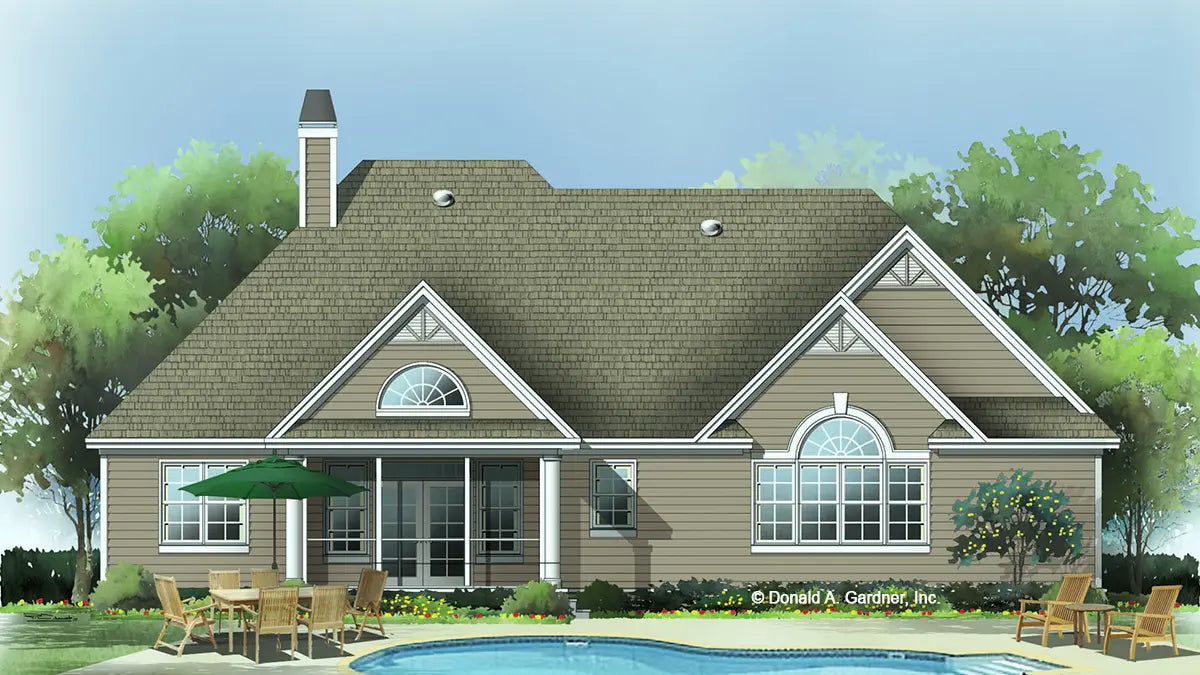 This is an illustration of the rear of craftsman house plan 1229 The Carrollton