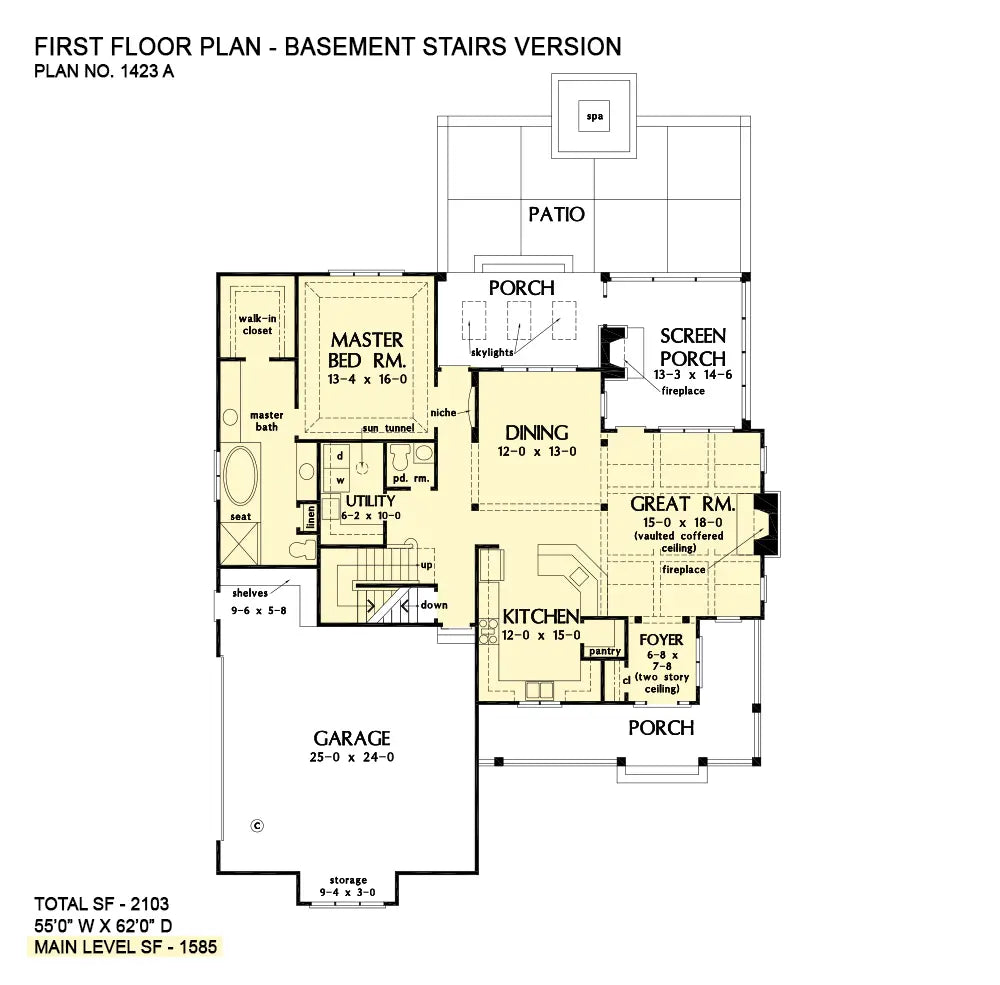 This is the first floor plan image for two story house plan 1423 The Carson if the home is built over a basement