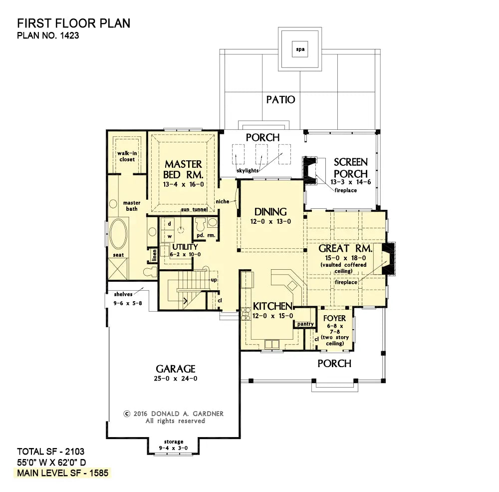 This is the first floor plan image for Craftsman house plan 1423 The Carson