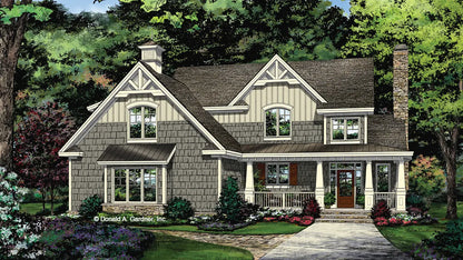 This is an illustration of the front of Craftsman house plan 1423 The Carson