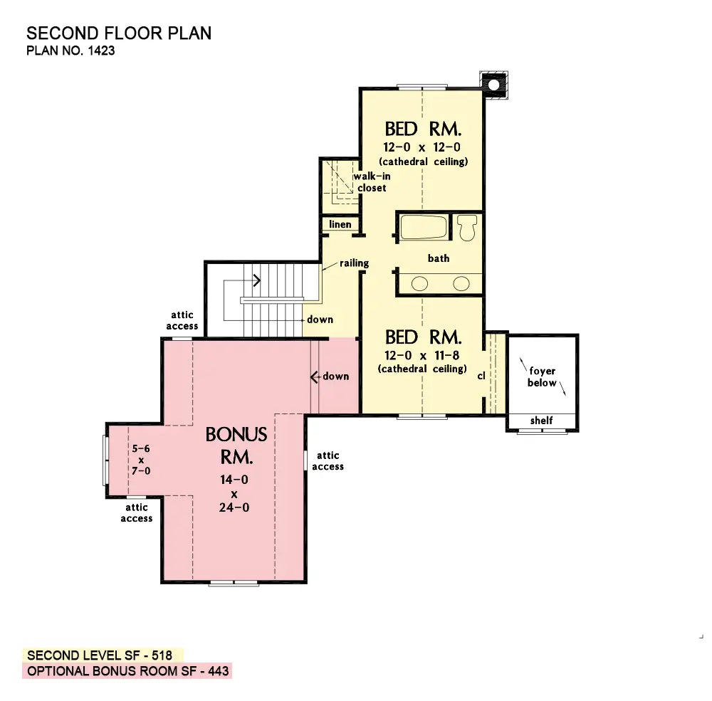 This is the second floor plan image for 3 bedroom house plan 1423 The Carson