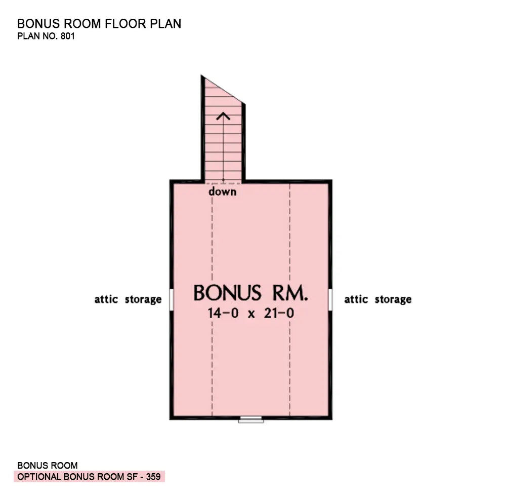 This is the bonus room floor plan image for one story house plan 801 The Cartwright