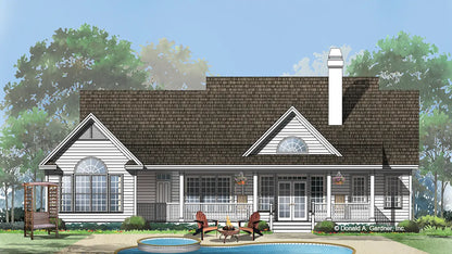 This is an illustration of the rear of three bedroom house plan 801 The Cartwright