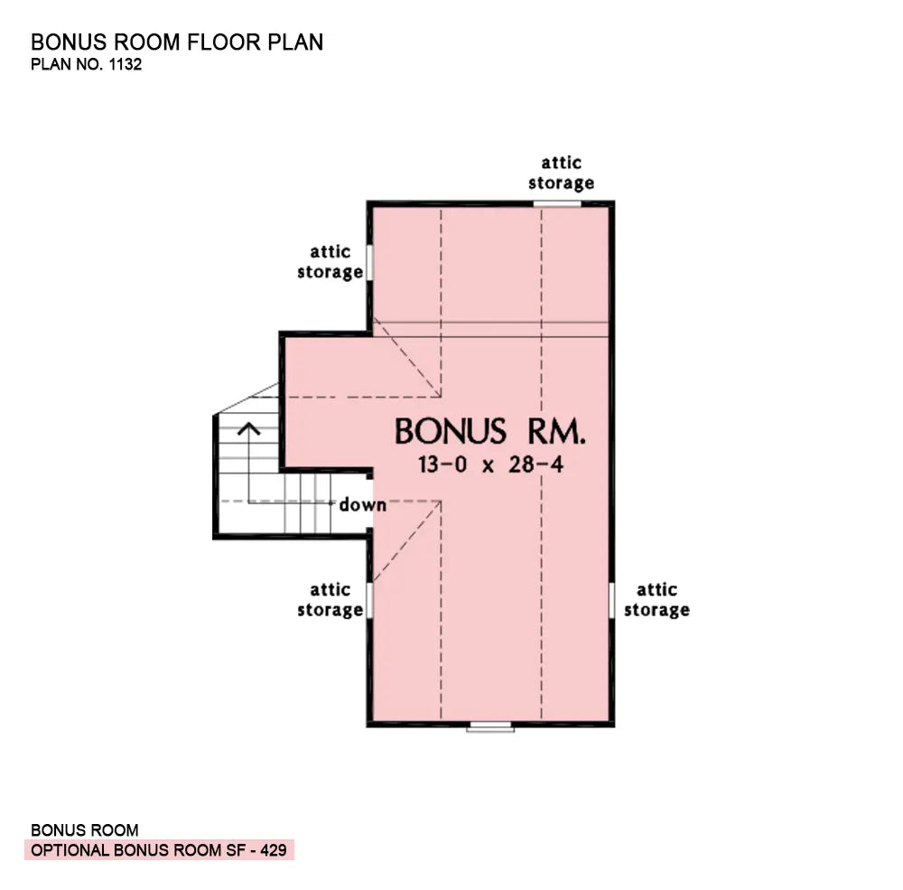 This is the bonus room floor plan image for one story house plan 1132 The Cassady