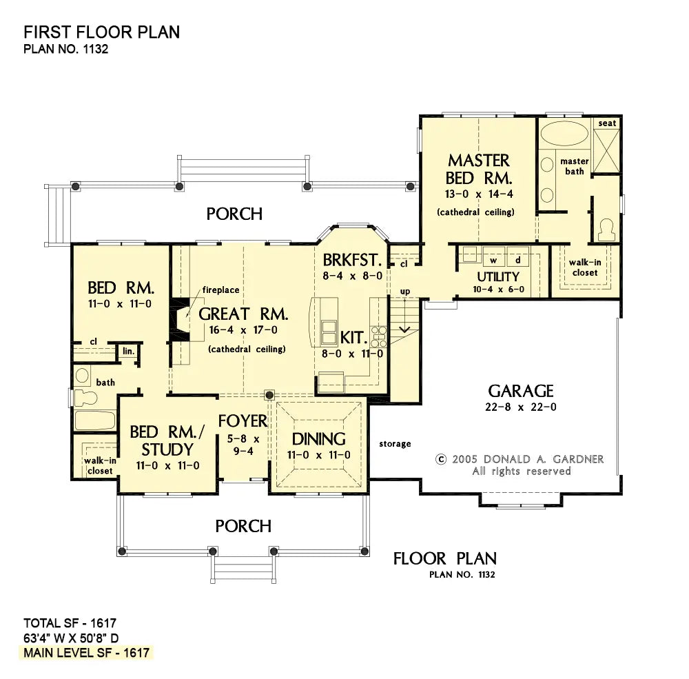 This is the first floor plan image for country house plan 1132 The Cassady