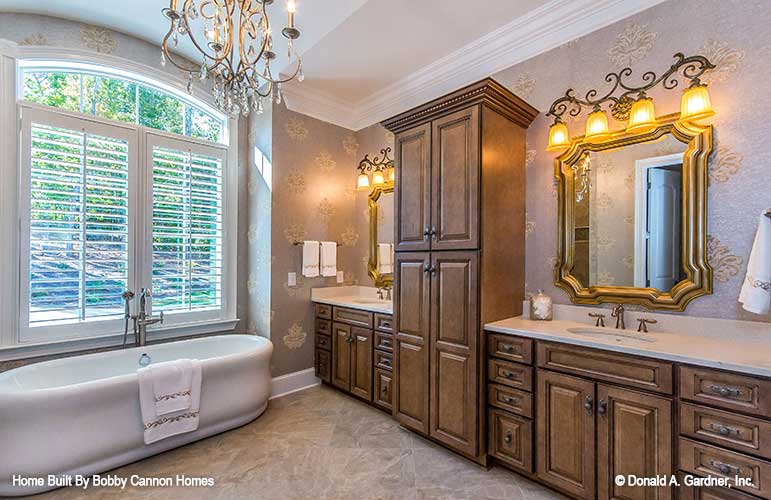 Chandelier in the master bathroom. The Cedar Court plan 5004.