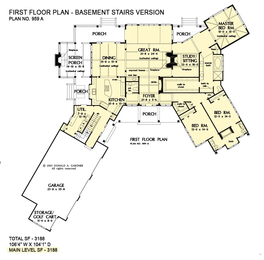 This is the first floor plan image for luxury house plan 959 The Cedar Creek if the home is built over a basement