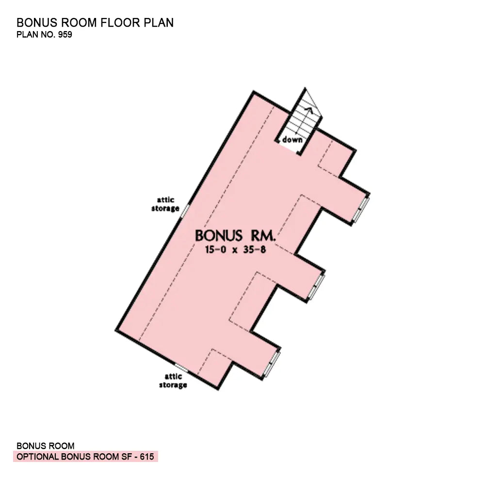 This is the bonus room floor plan image for one story house plan 959 The Cedar Creek