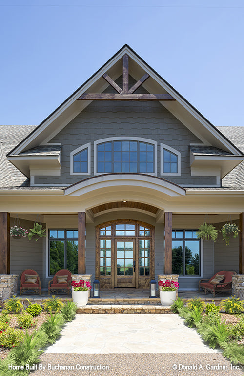 Exterior view of the front entry door. The Cedar Creek plan 959 