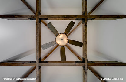 Stained beams on the master bedroom ceiling. The Cedar Creek plan 959 