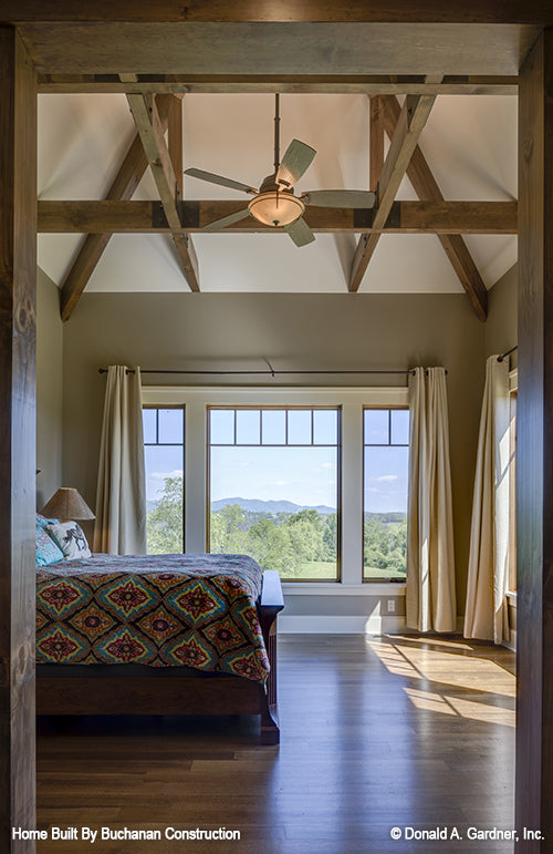 Triple window view from the master bedroom. The Cedar Creek plan 959 