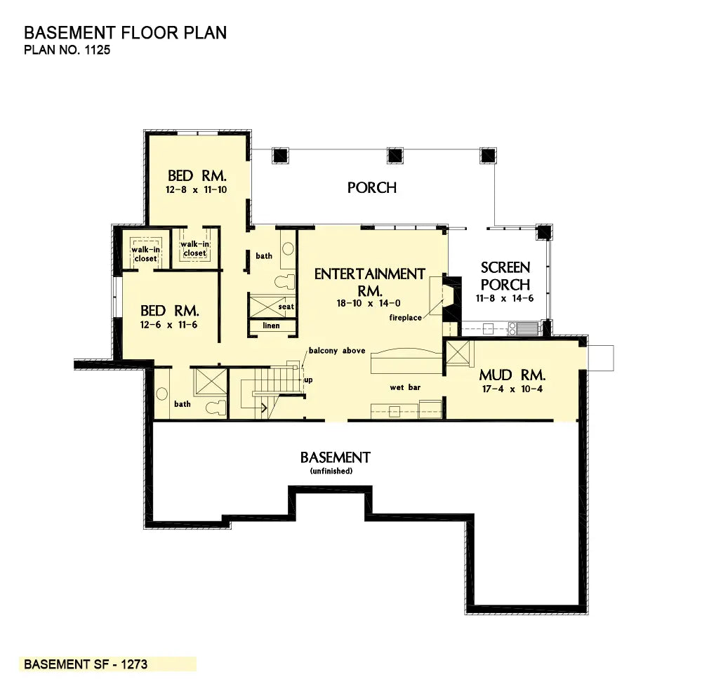 This is the basement floor plan image for walkout basement house plan 1125 The Cedar Ridge