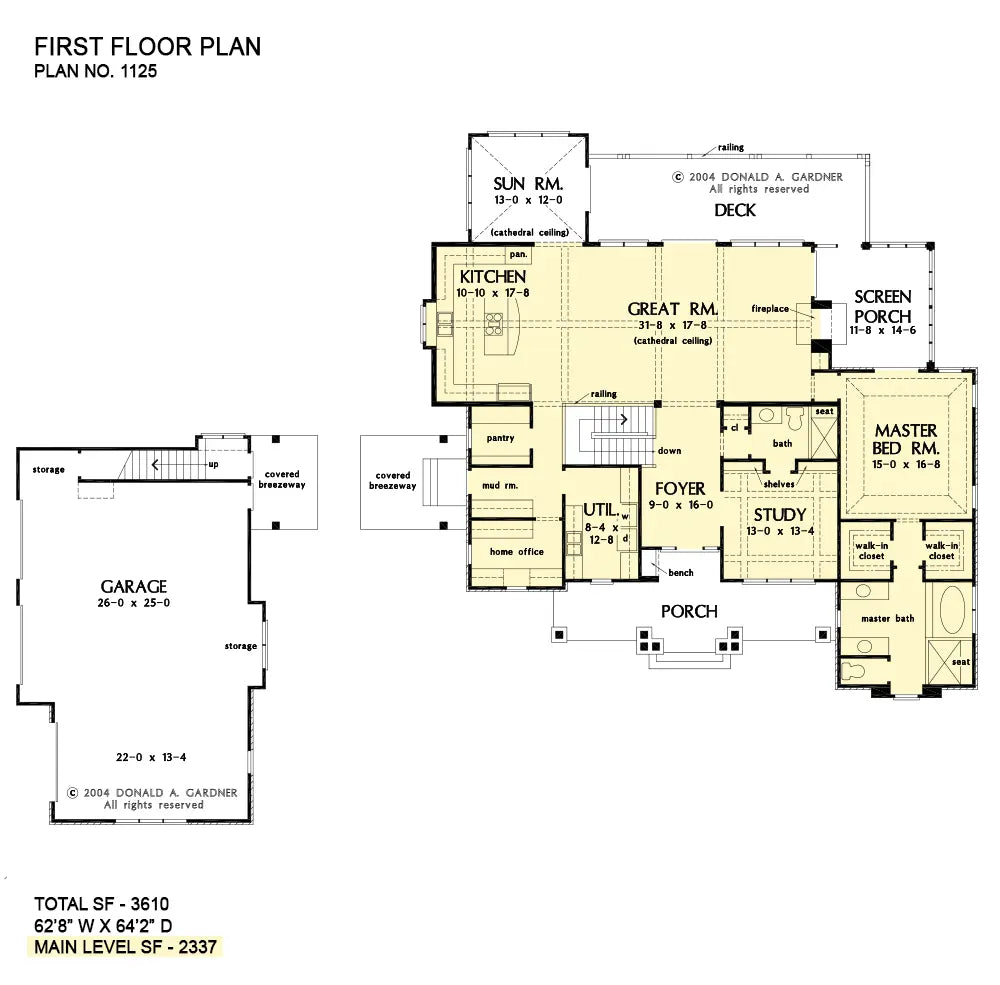 This is the first floor plan image for craftsman house plan 1125 The Cedar Ridge