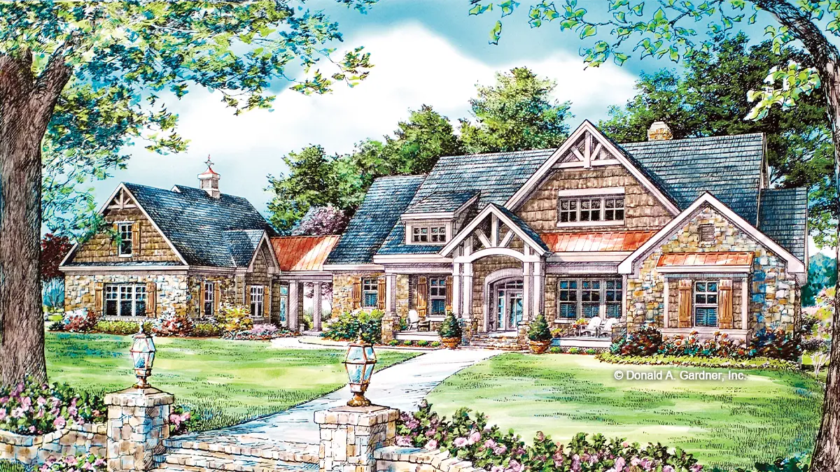 This is an illustration of the front of craftsman house plan 1125 The Cedar Ridge