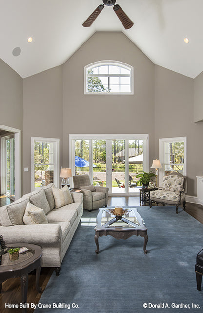 Vaulted ceiling and rear view of  of luxury house plan 1253 The Chamberlaine