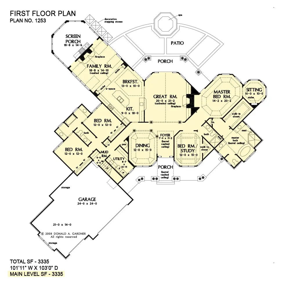 This is the first floor plan image for craftsman house plan 1253 The Chamberlaine