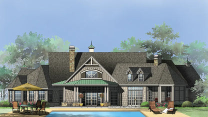 This is an illustration of the rear of luxury house plan 1253 The Chamberlaine