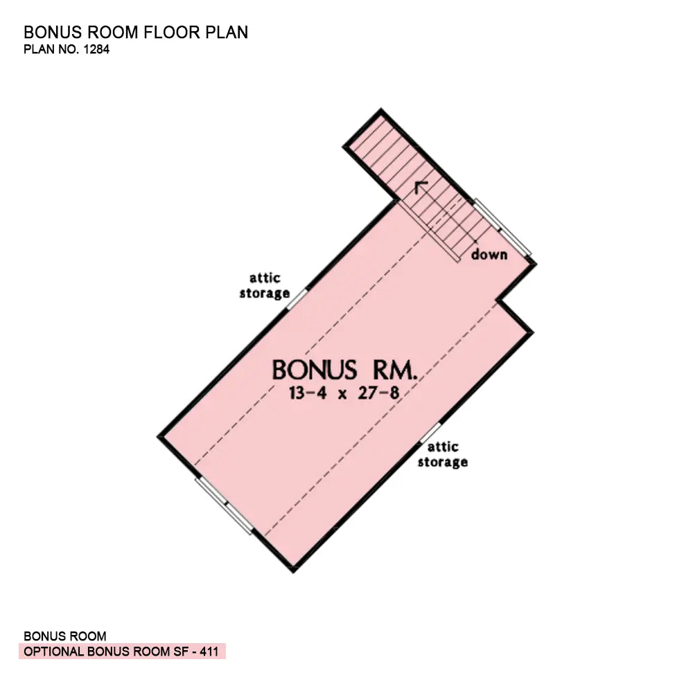 This is the bonus room floor plan image for three bedroom house plan 1284 The Champlain