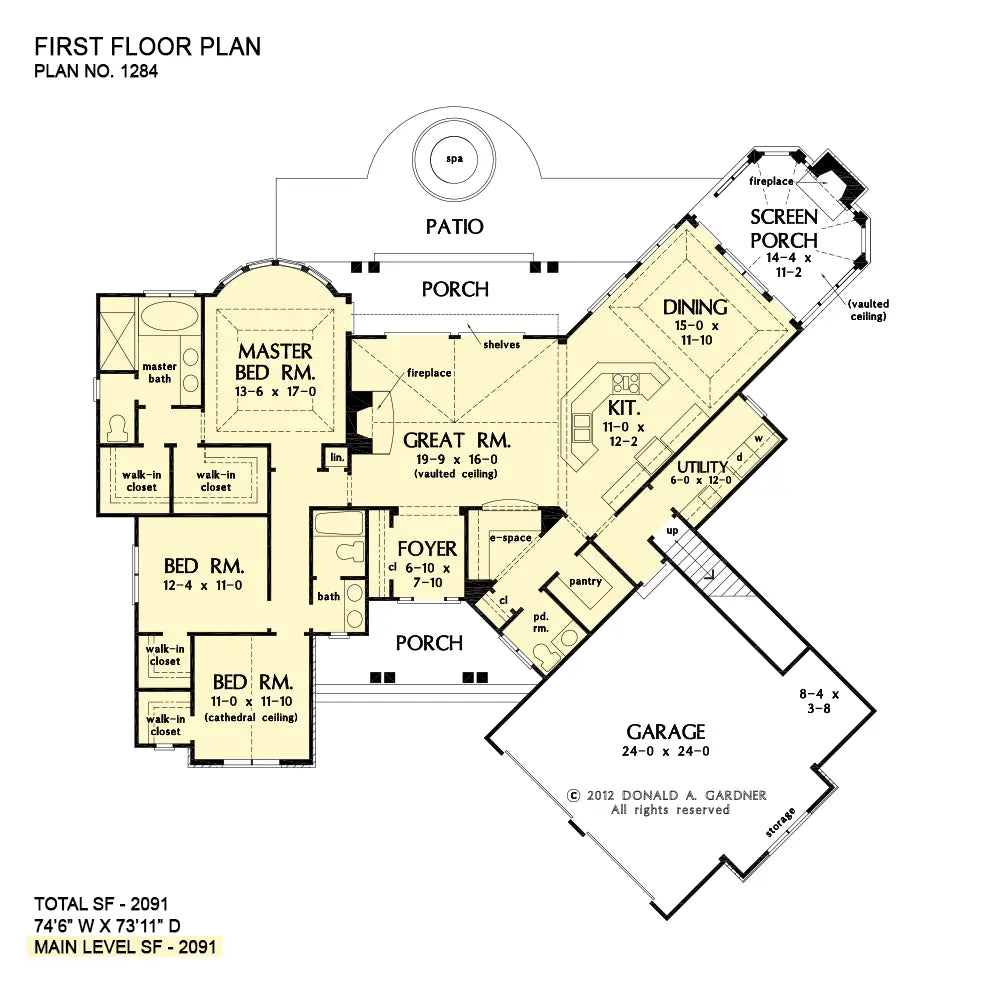 This is the first floor plan image for French country house plan 1284 The Champlain