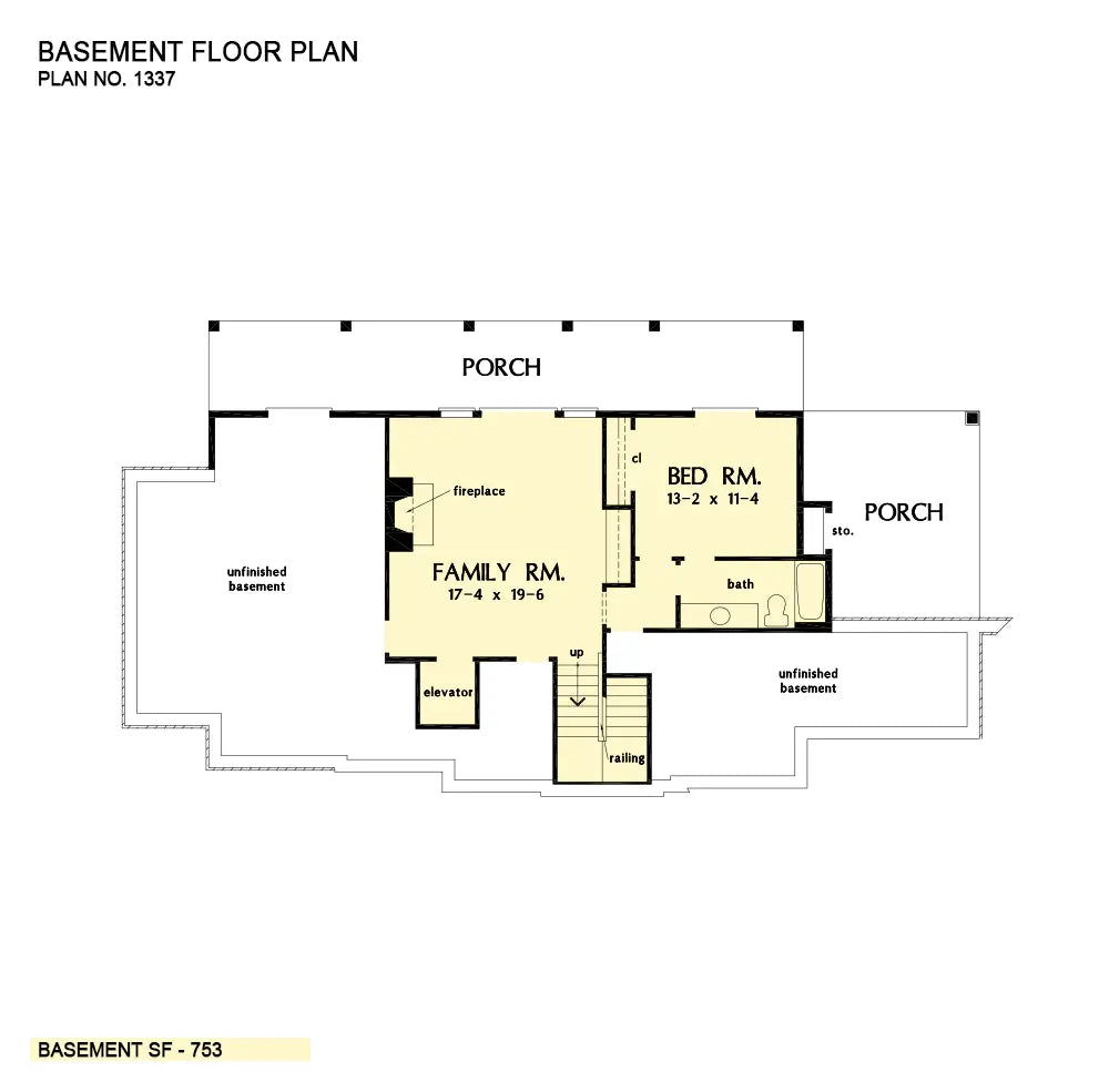 This is the basement floor plan image for hillside house plan 1337 The Chancellor