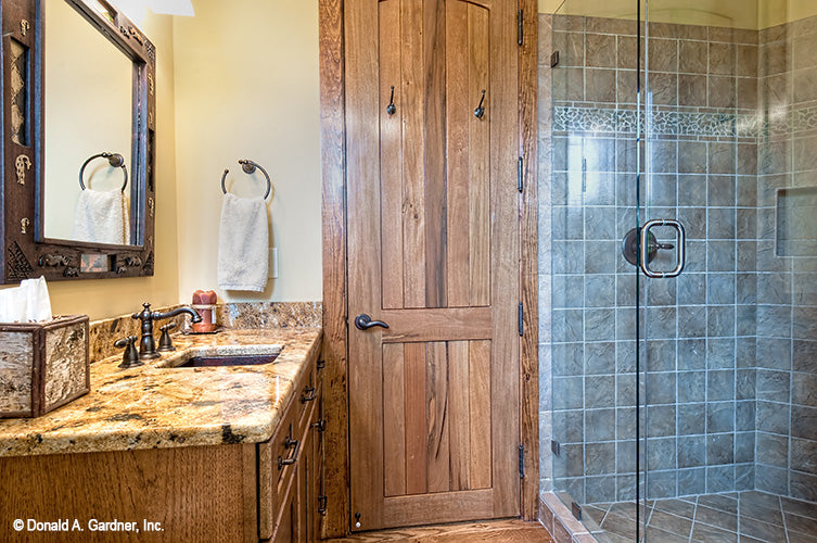 Single sink vanity in the bathroom. The Chanticleer plan 810.