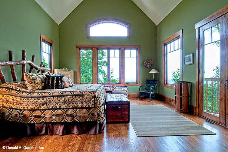 Cathedral ceiling in the master bedroom. The Chanticleer plan 810.