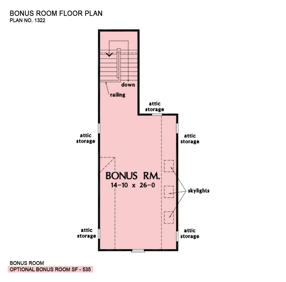 This is the bonus room floor plan image for four bedroom house plan 1322 The Charlton