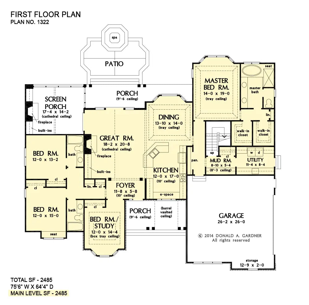 This is the first floor plan image for one story house plan 1322 The Charlton