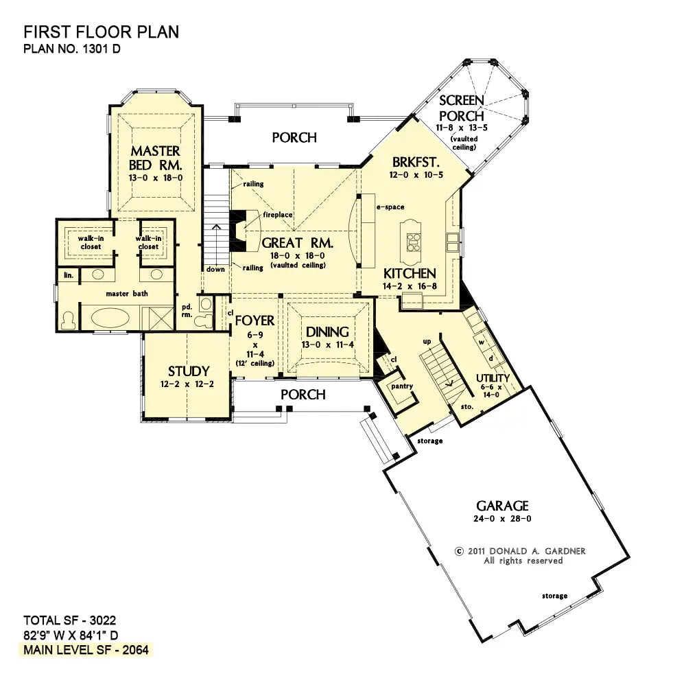 This is the first floor plan image for walkout basement house plan 1301 The Chatsworth