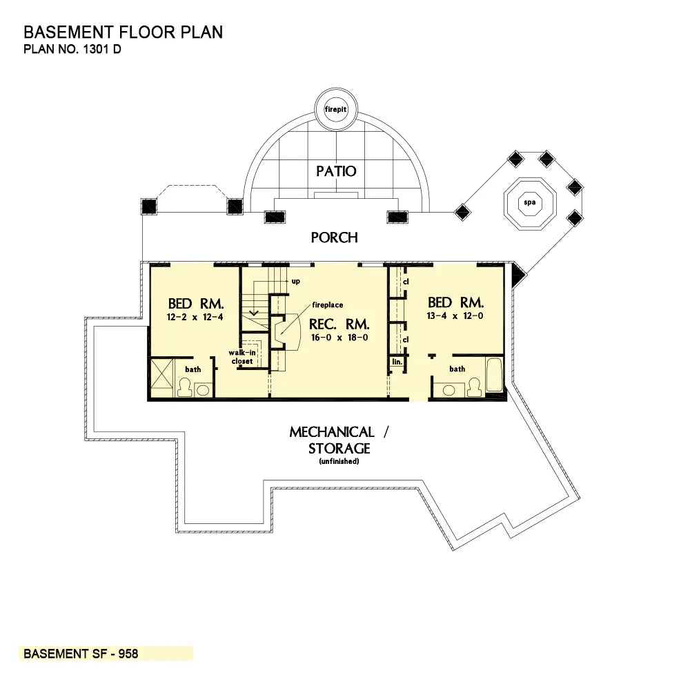 This is the first floor plan image for craftsman house plan 1301 The Chatsworth if the home is built over a basement