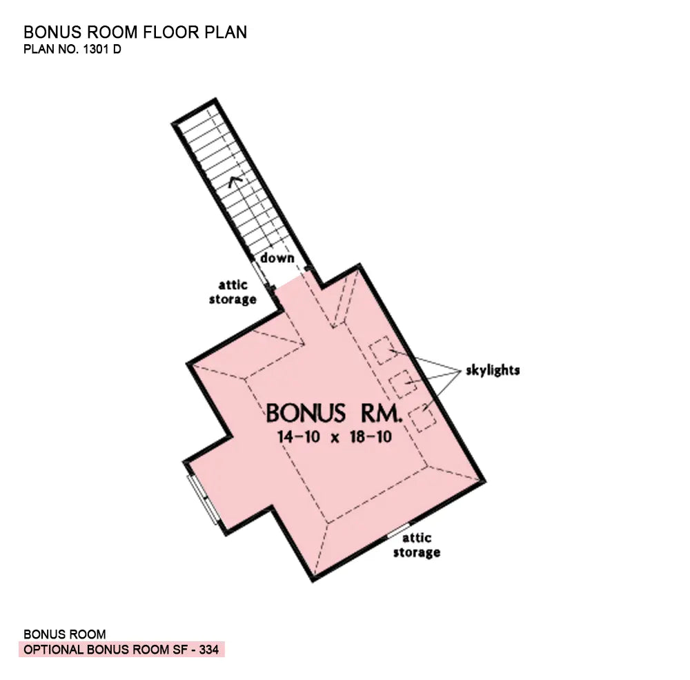 This is the bonus room floor plan image for three bedroom house plan 1301 The Chatsworth