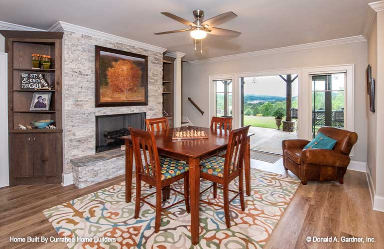 Patio doors and fire place in the rec room. The Chatsworth plan 1301.