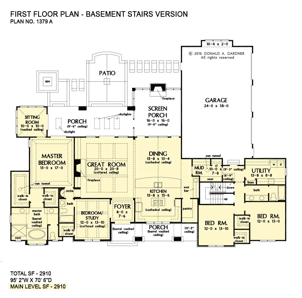 This is the first floor plan image for house plan 1379 The Chaucer if the home is built over a basement