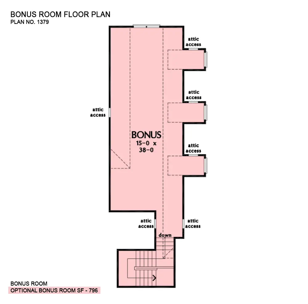 This is the bonus room floor plan image for house plan 1379 The Chaucer