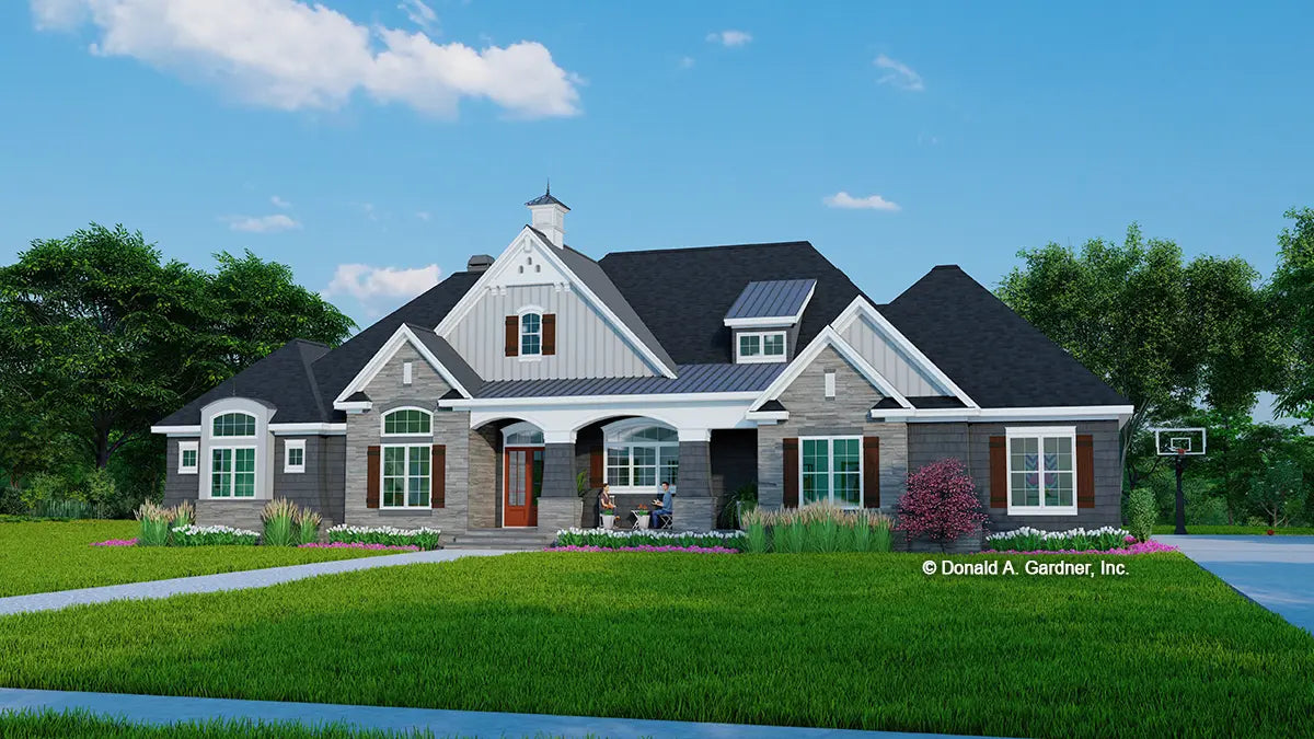 This is an alternative view of the front of European Luxury house plan 1379 The Chaucer