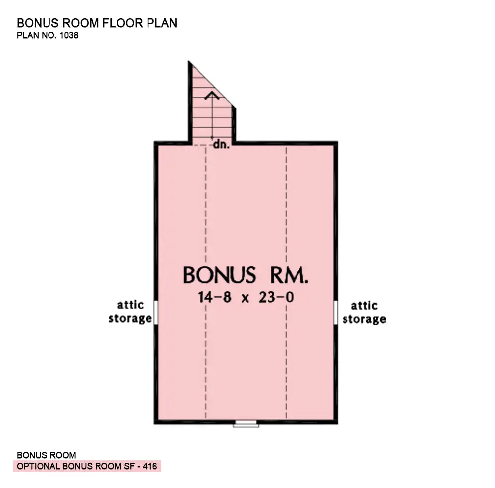 This is the bonus room floor plan image for traditional house plan 1038 The Checkerberry