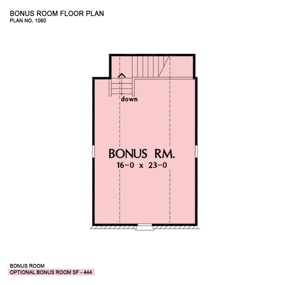 This is the bonus room floor plan image for one story house plan 1060 The Cheraw