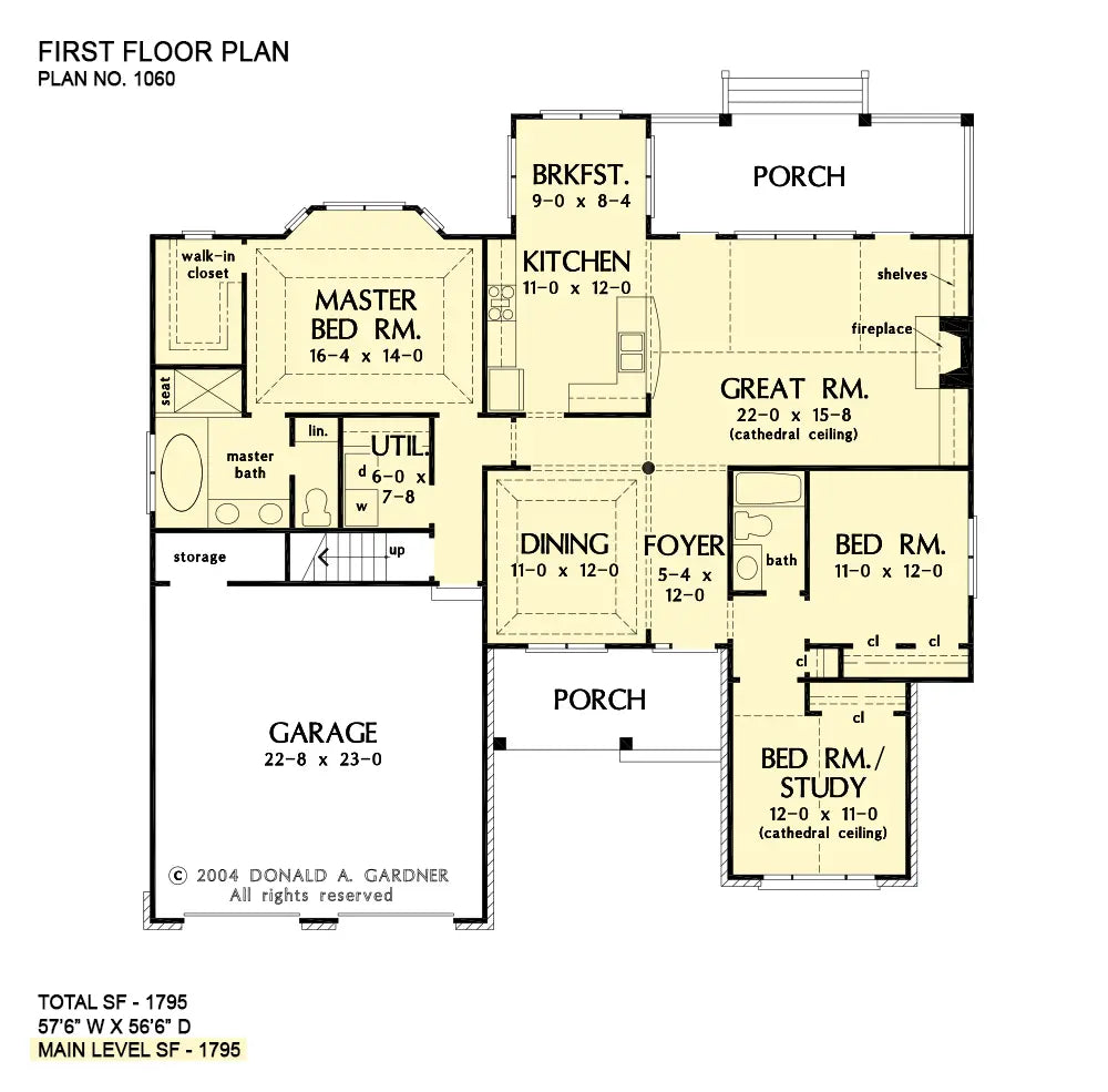 This is the first floor plan image for small house plan 1060 The Cheraw