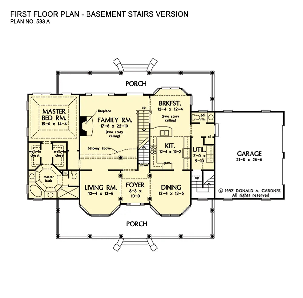 This is the first floor plan image for two story house plan 533 The Cherryvale if the home is built over a basement