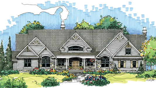 This is a front view illustration of a craftsman style home. The Chespeake plan 783.